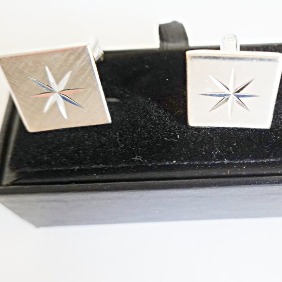 Dante Vintage SilverTone Atomic Starburst  Signed Cufflinks - Picture 1 of 1